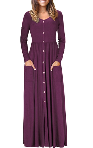 BY610503-3 Hunter  Button Front Pocket Style Casual Long Dress